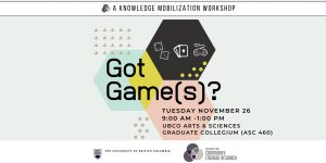 Nov. 26, 2019, Got Game(s)? A Knowledge Mobilization Workshop
